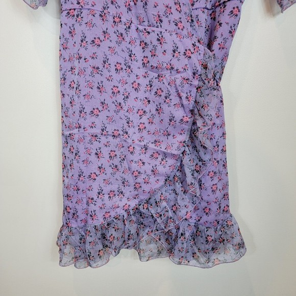 Aachoae Women's Large Purple Floral Pattern Ruffle Trim True Wrap D… - Picture 3 of 9